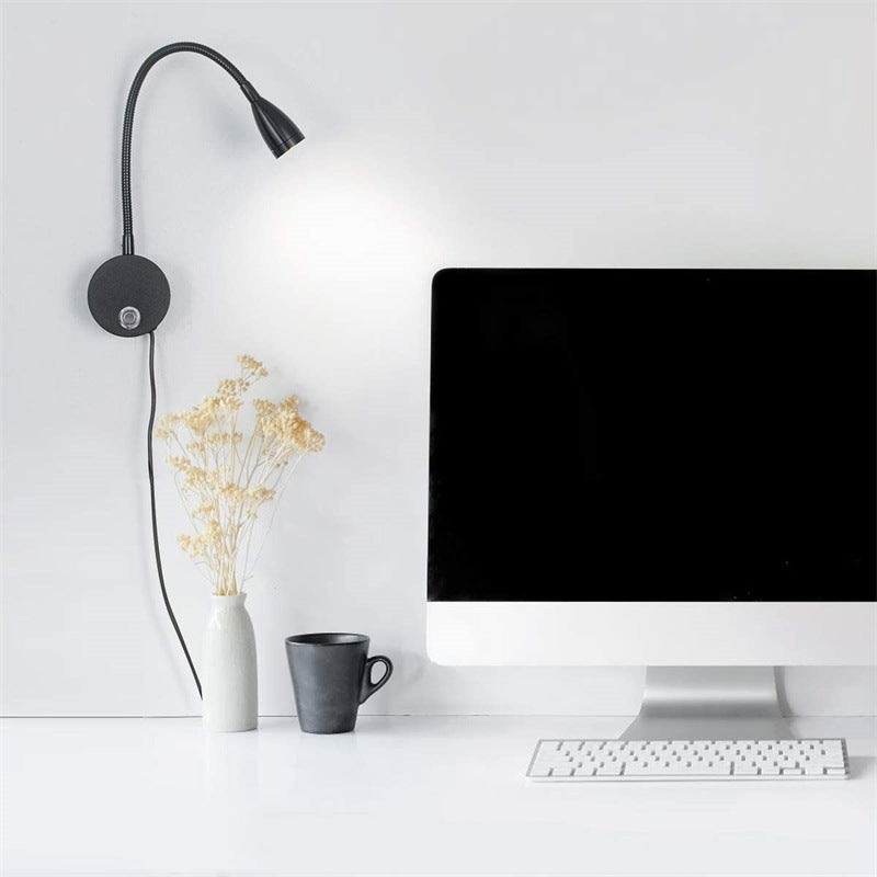 3W Gooseneck Bedside Reading Wall Lamp, Hotel Bedroom Bedside Reading Lamp, Indoor Flexible Wall Lamp, Simple Reading Lamp 595
