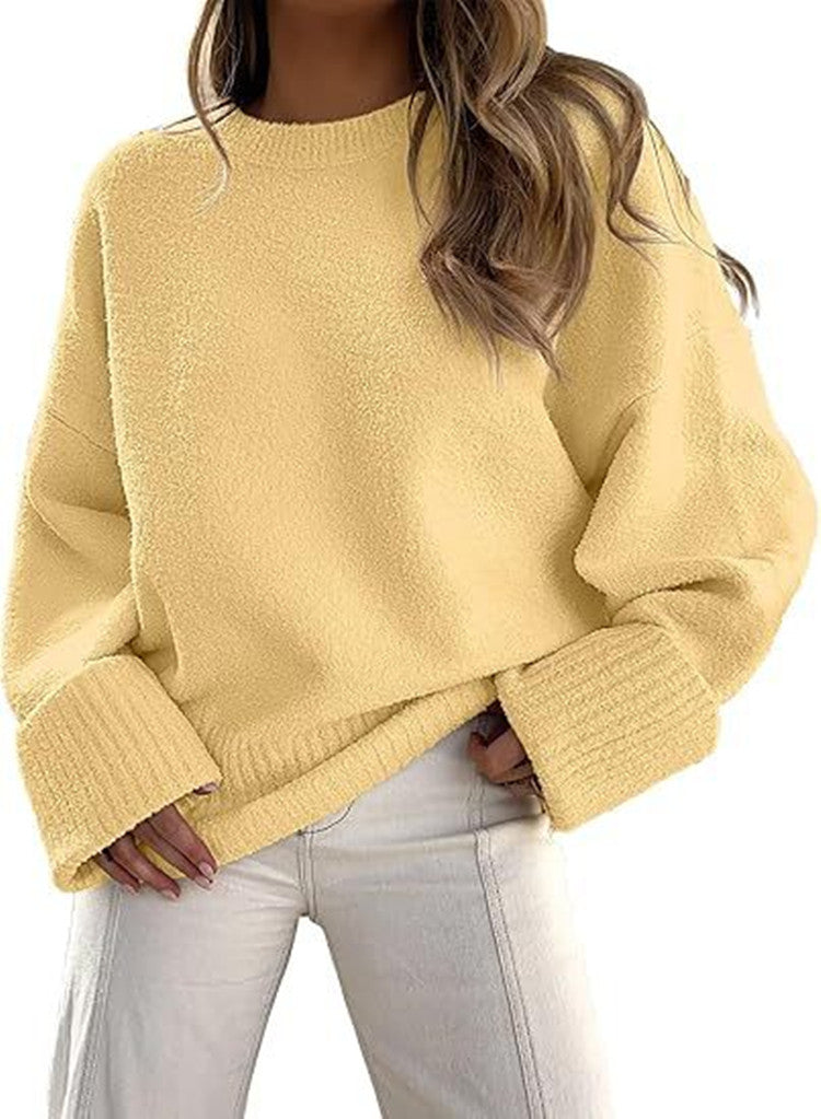 New autumn/winter versatile women's round neck long-sleeved plush thick warm sweater476
