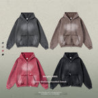 Streetwear hooded sweatshirt with monkey print, frayed hem, zip-up cardigan for men W25310