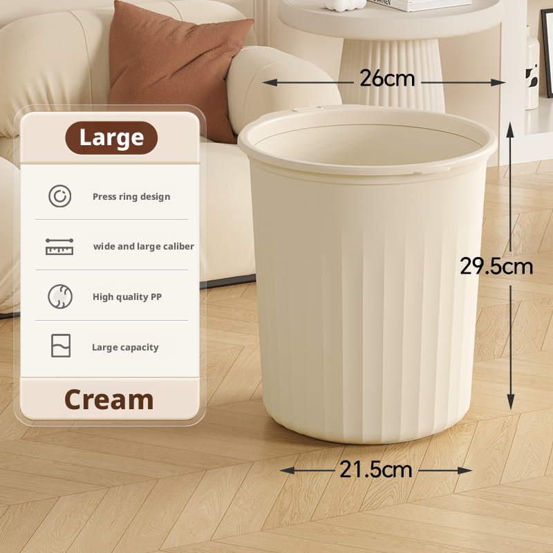 Plastic household kitchen bedroom toilet simple large size lidless pressure ring trash can 019