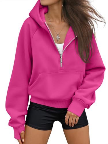 New Autumn/Winter Hooded Half-Zip Solid Color Casual Long-Sleeve Sweatshirt for Women 484
