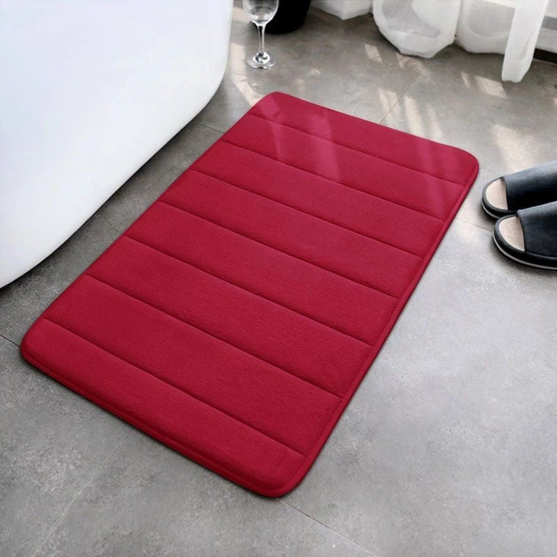 Striped seam coral fleece floor mat, anti slip and dirt resistant foot mat for bathroom and toilet 583