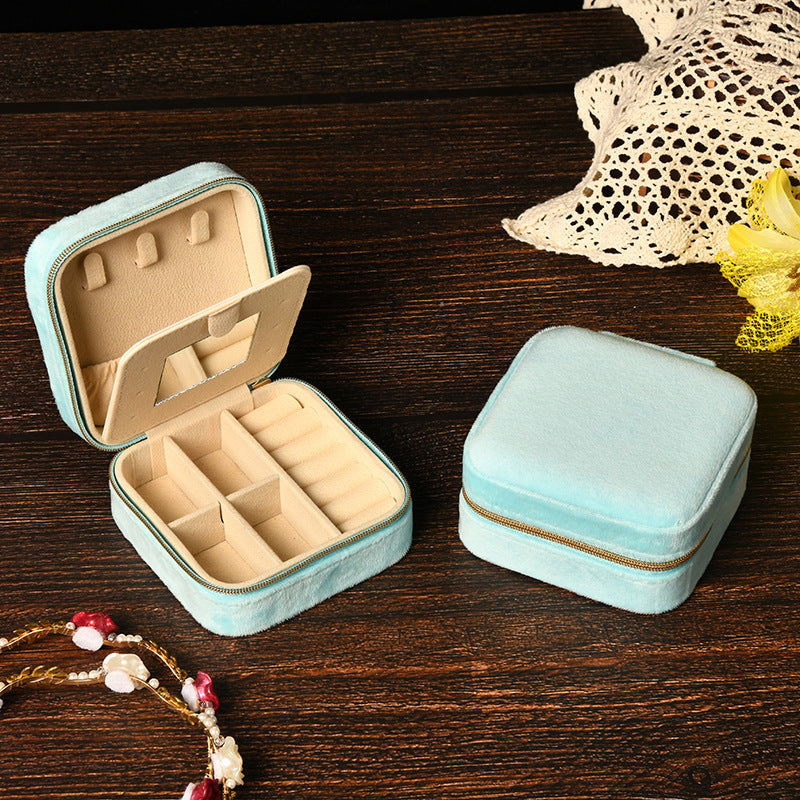 Simple and high-end ins swan velvet jewelry box with mirror 258
