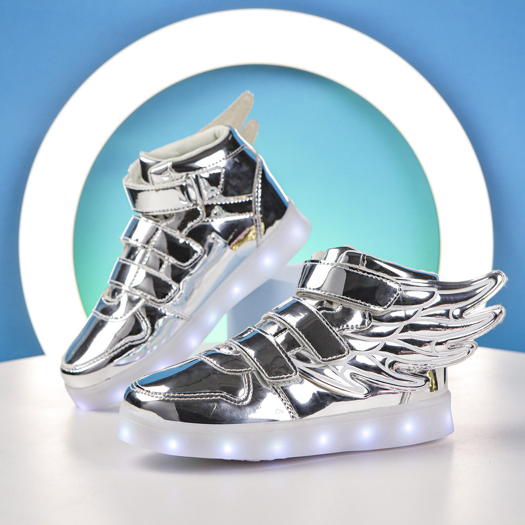 High-top winged light-up sole shoes with LED lights and charging function 096