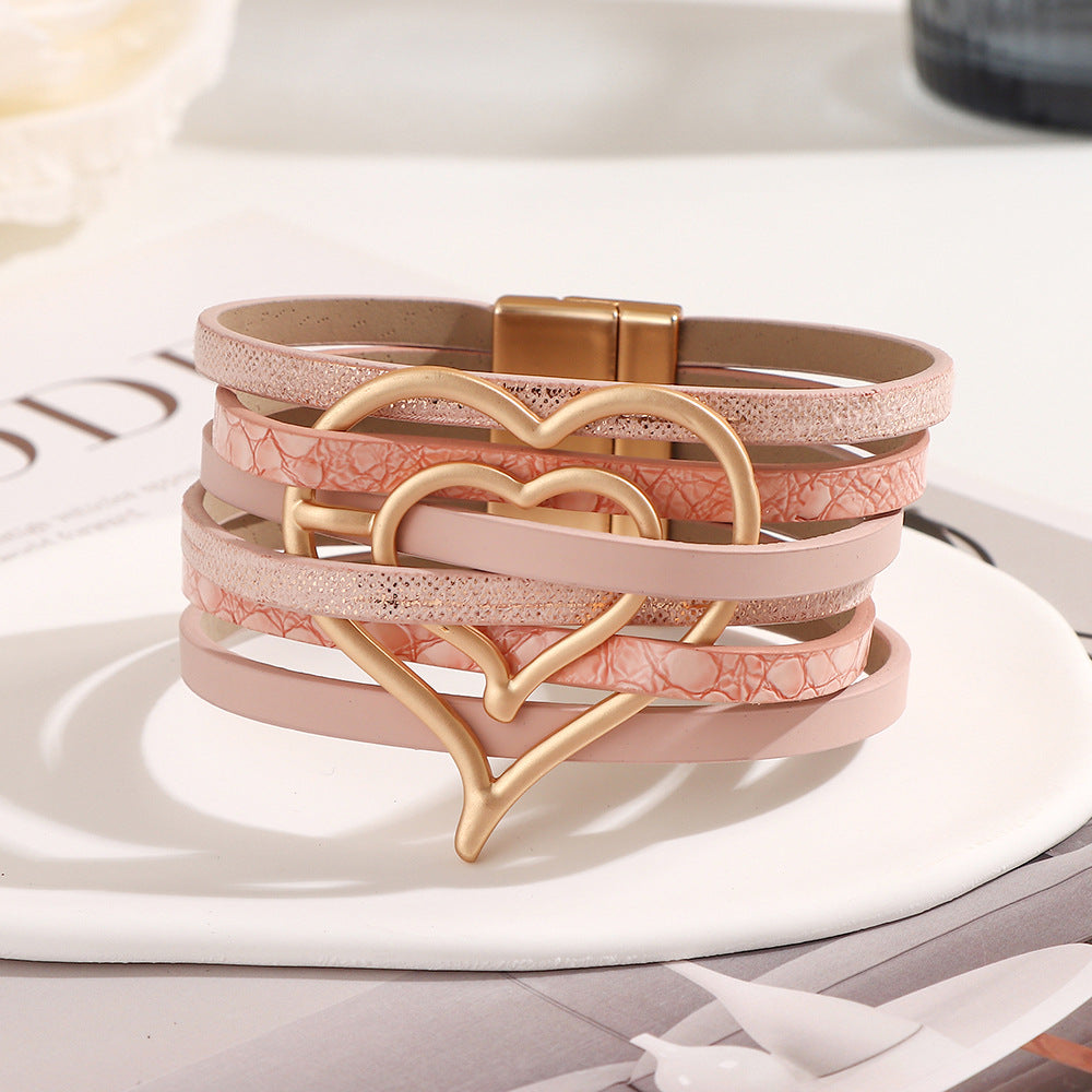 Bohemian hand woven leather bracelet, multi-layer PU bracelet 297