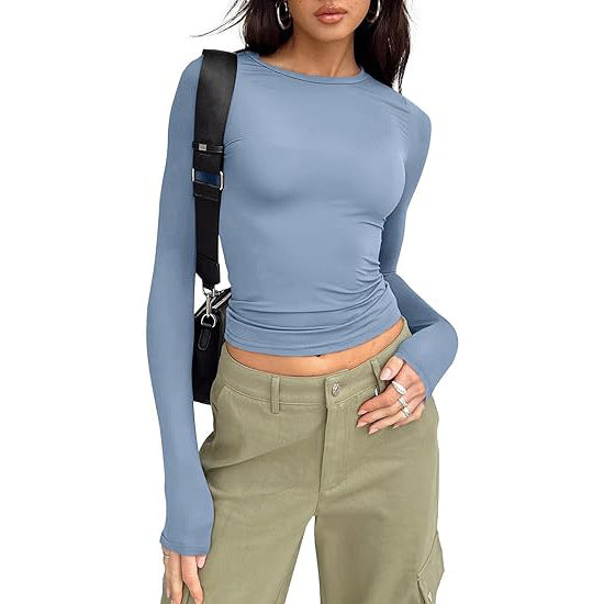 Women's base layer top, short-sleeved slim fit, long-sleeved basic round neck top, slim fit, milk silk women's clothing 458