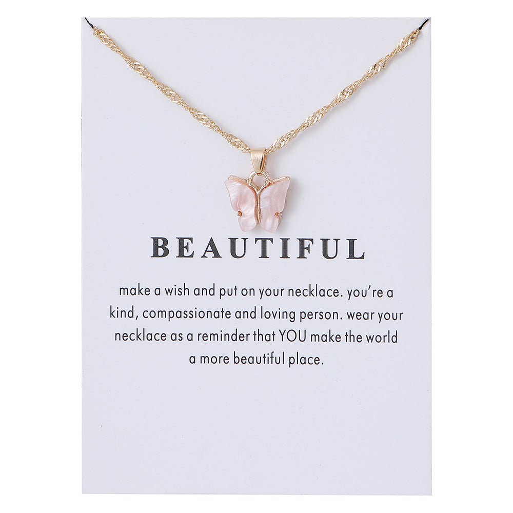 Acrylic butterfly pendant necklace collarbone chain accessory 296