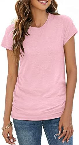 New Autumn Women's Solid Color Elastic Pullover Slim Fit Round Neck T-Shirt Short Sleeve 473