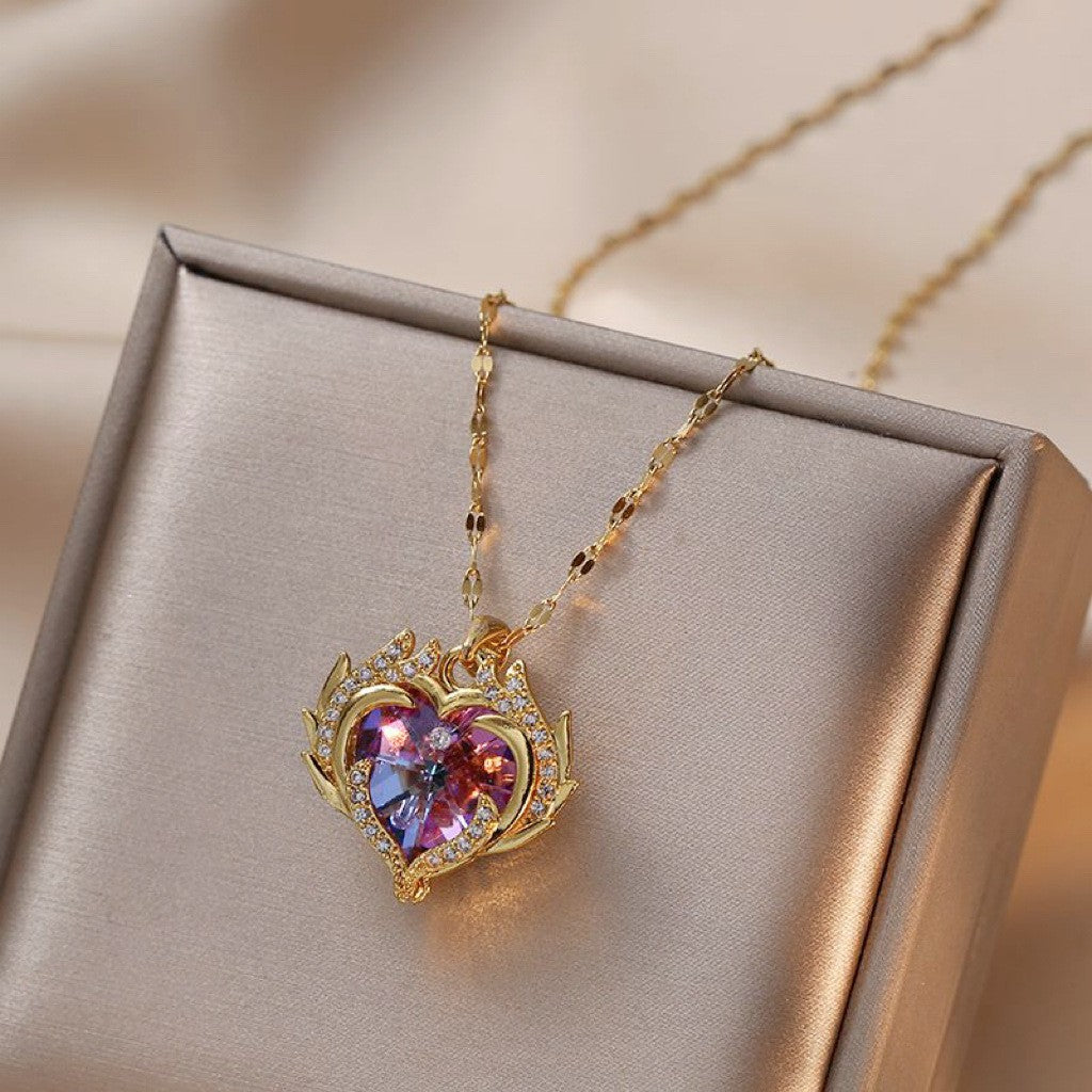 Ocean Heart Necklace Women's Love shaped Crystal Pendant 299