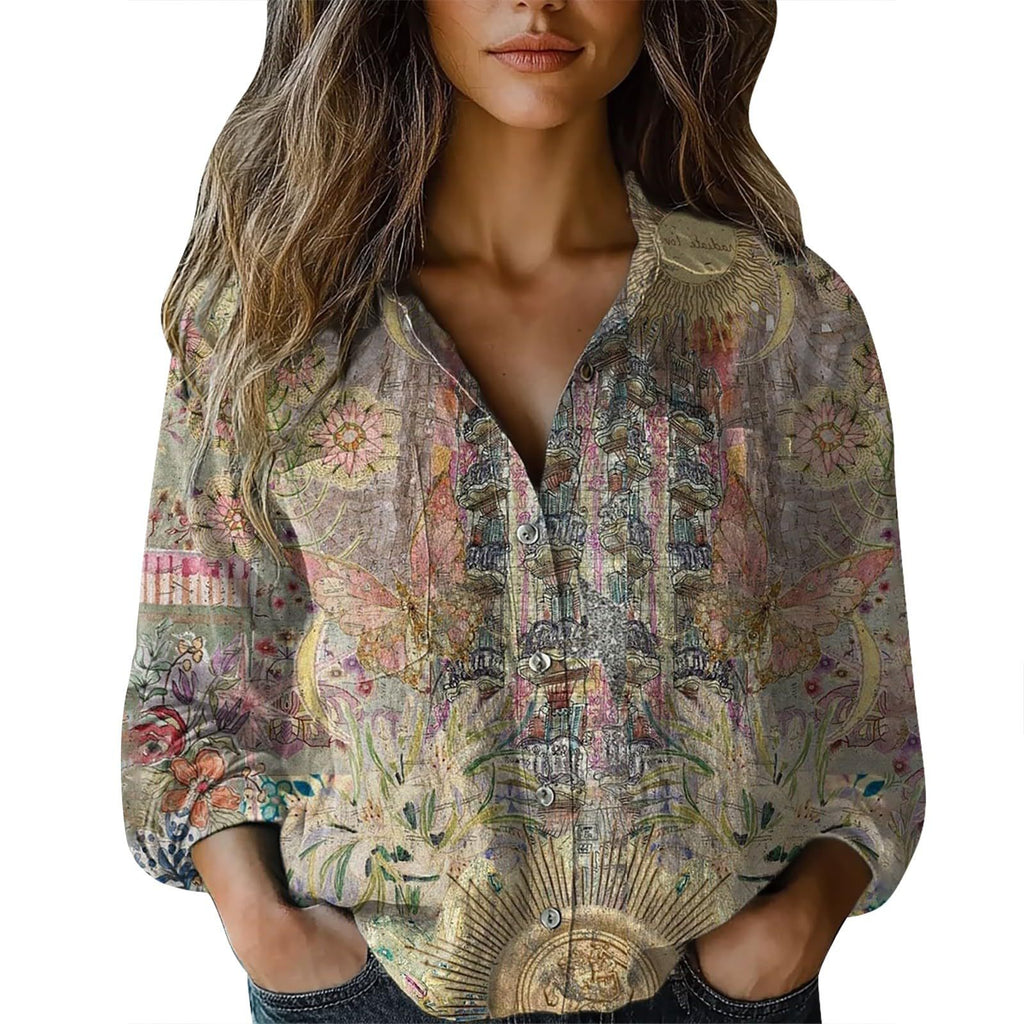 Women's shirt top V-neck printed shirt 082