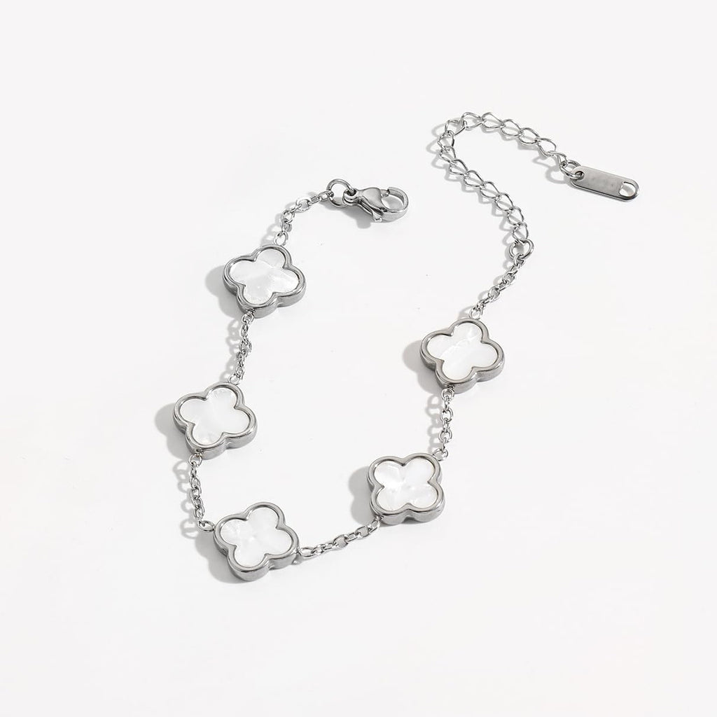 Fashionable new four leaf clover titanium steel plated 18k gold bracelet with mother of pearl that does not fade 266