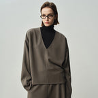 Casual luxury layering V-neck pullover loose hoodie for women 057