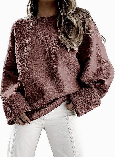 New autumn/winter versatile women's round neck long-sleeved plush thick warm sweater476