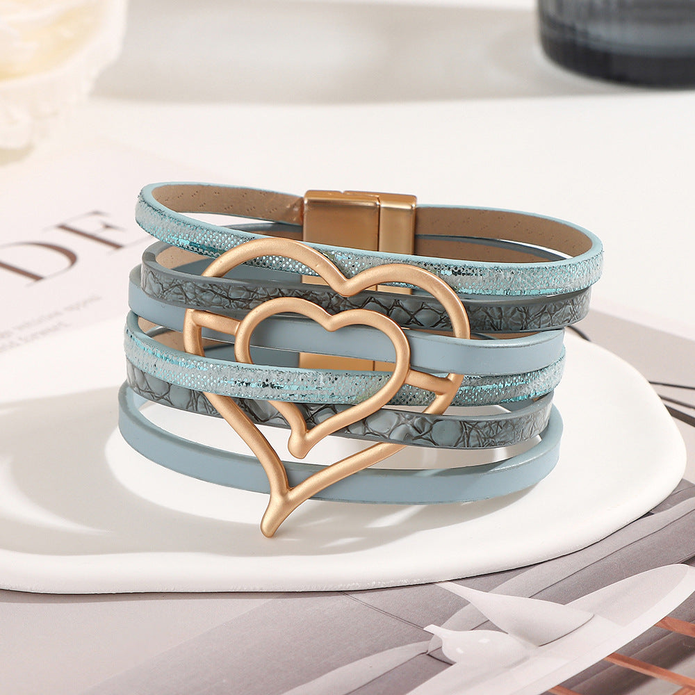 Bohemian hand woven leather bracelet, multi-layer PU bracelet 297