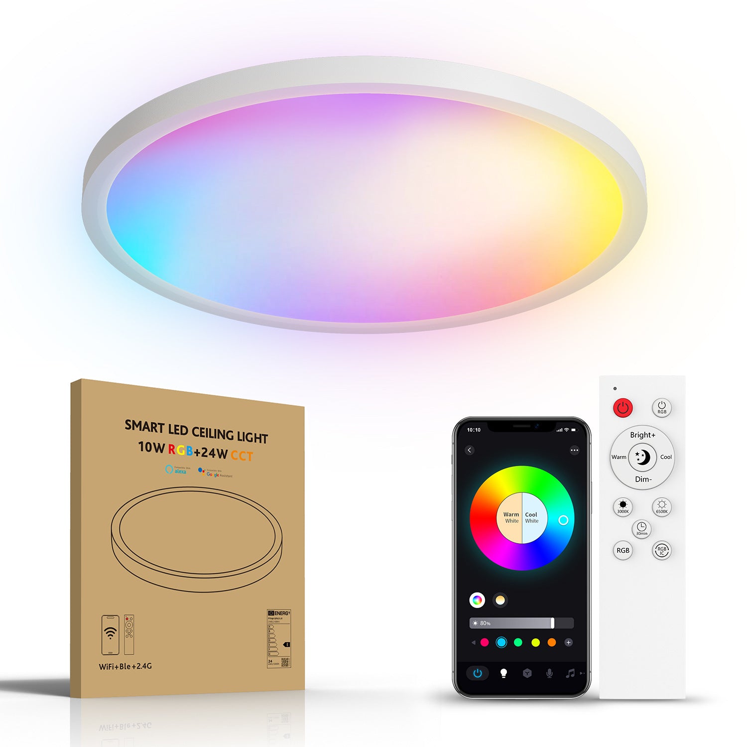 Modern intelligent WIFI ceiling light Bluetooth remote control dimming and color matching Alexa voice ultra-thin 30W 548