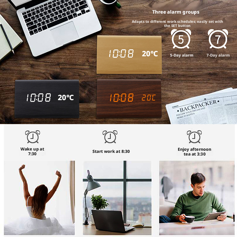 LED digital high-definition display alarm clock, children, students, elderly, lazy, study, voice controlled smart clock 587