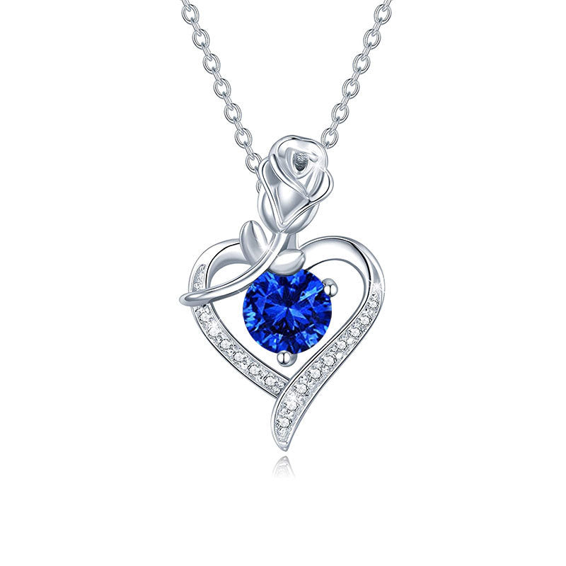 925 sterling silver heart-shaped rose pendant necklace, women's collarbone necklace, moissani diamond 270
