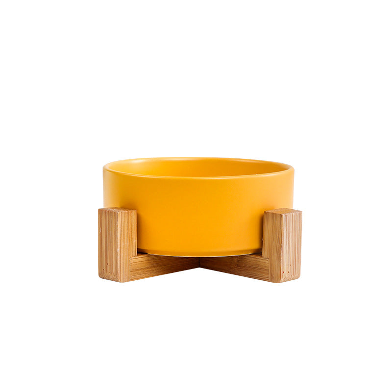 Cat bowl ceramic double bowl water bowl integrated wooden frame dog bowl dog basin 327