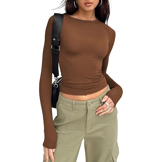 Women's base layer top, short-sleeved slim fit, long-sleeved basic round neck top, slim fit, milk silk women's clothing 458