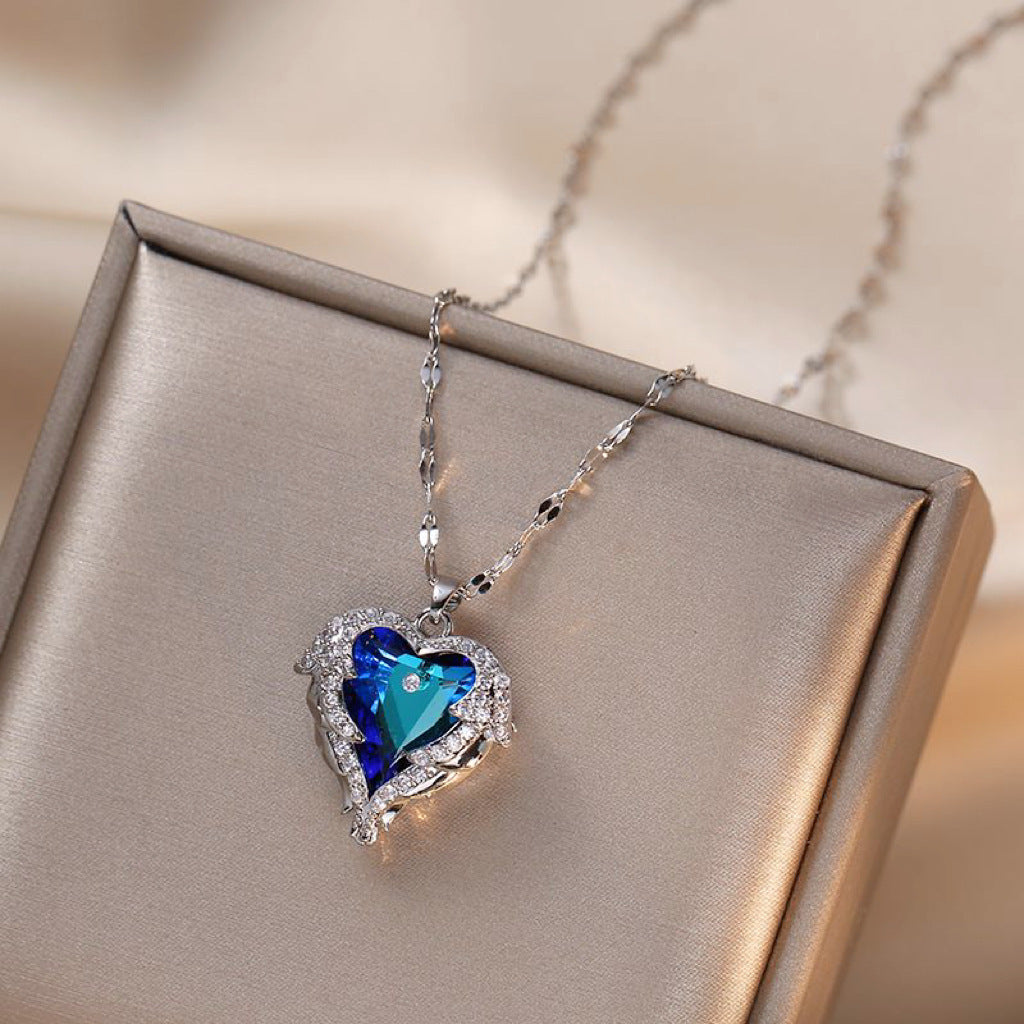 Ocean Heart Necklace Women's Love shaped Crystal Pendant 299