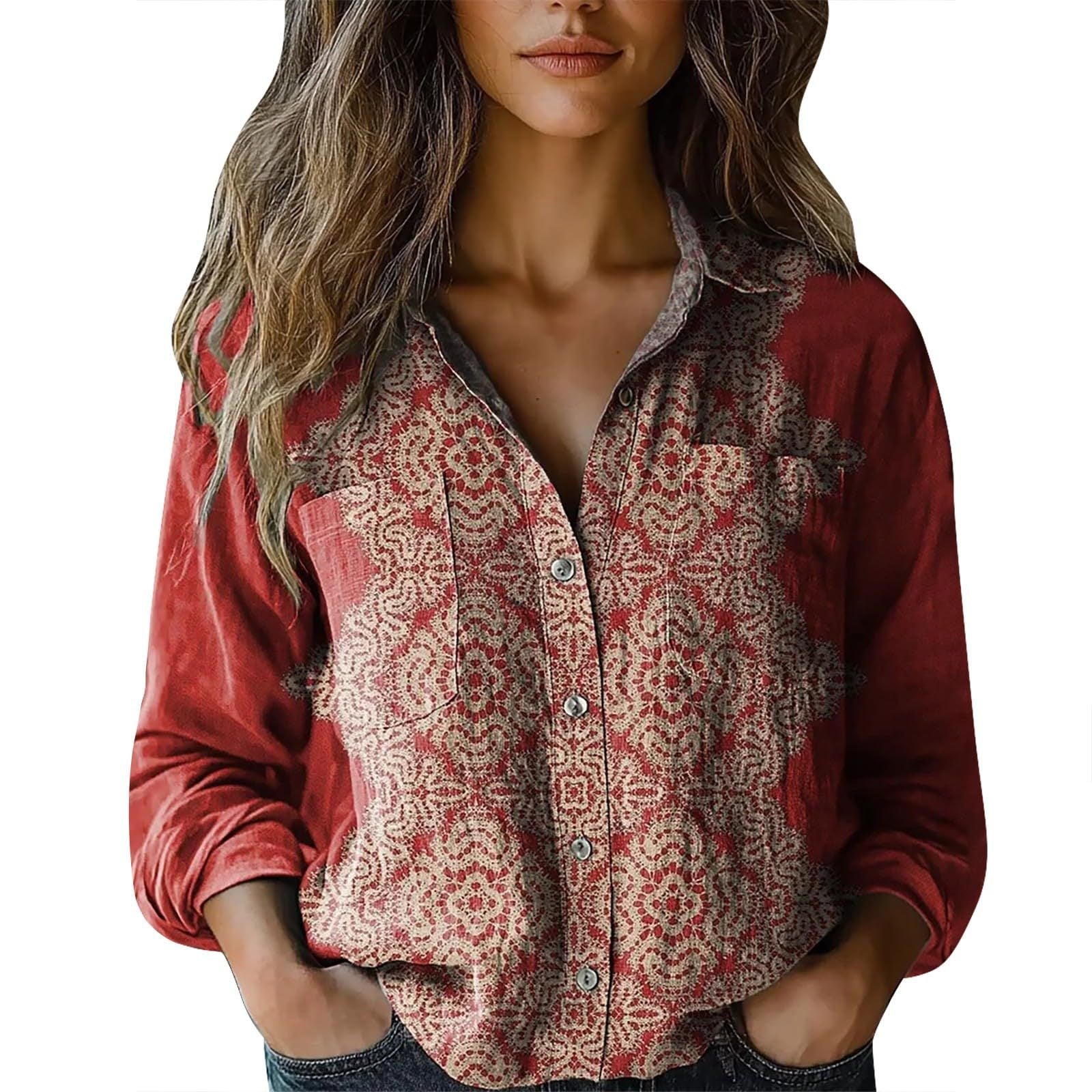 Women's shirt top V-neck printed shirt 082