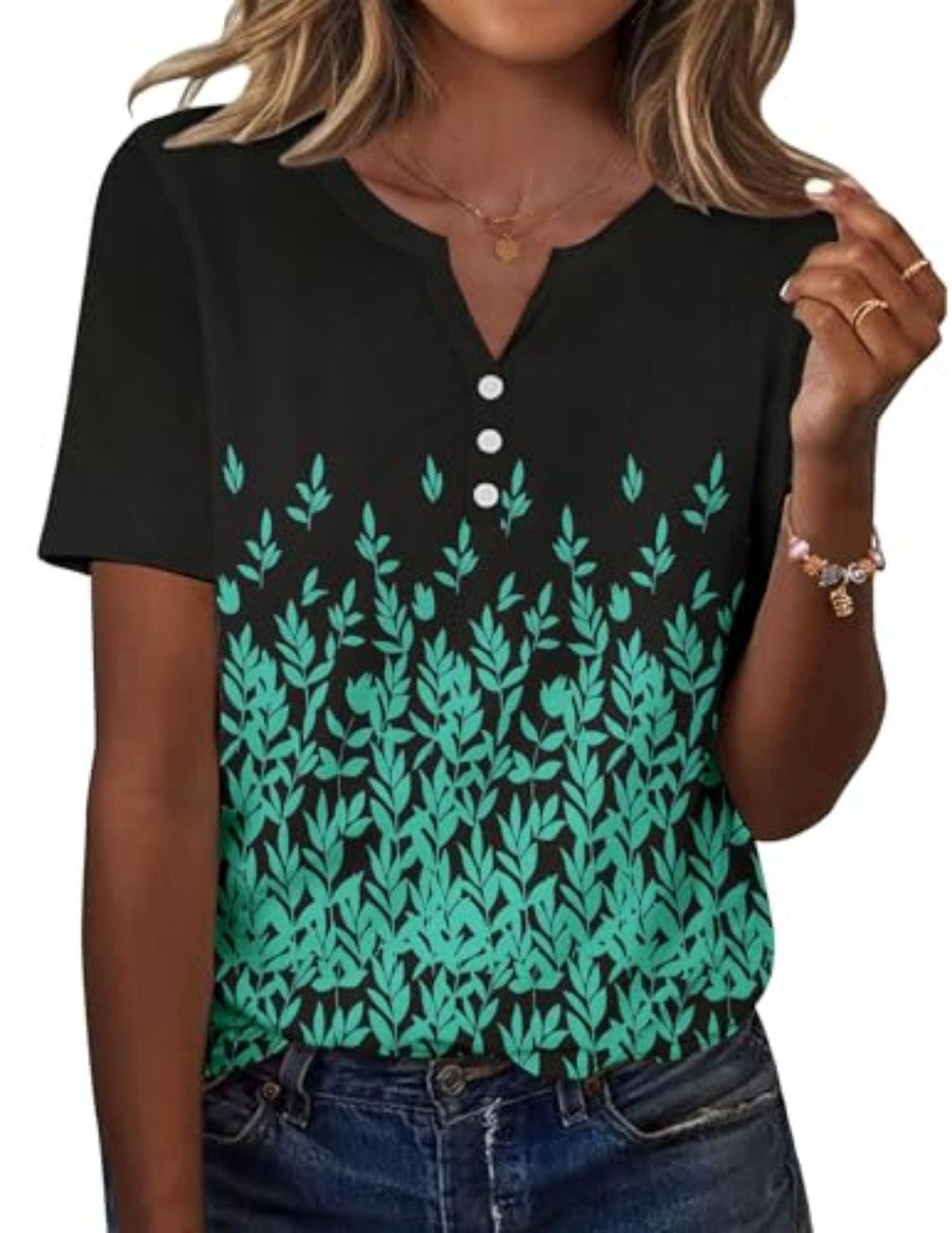 New fashionable, trendy, casual, versatile, high-quality short-sleeved button V-neck T-shirt 481