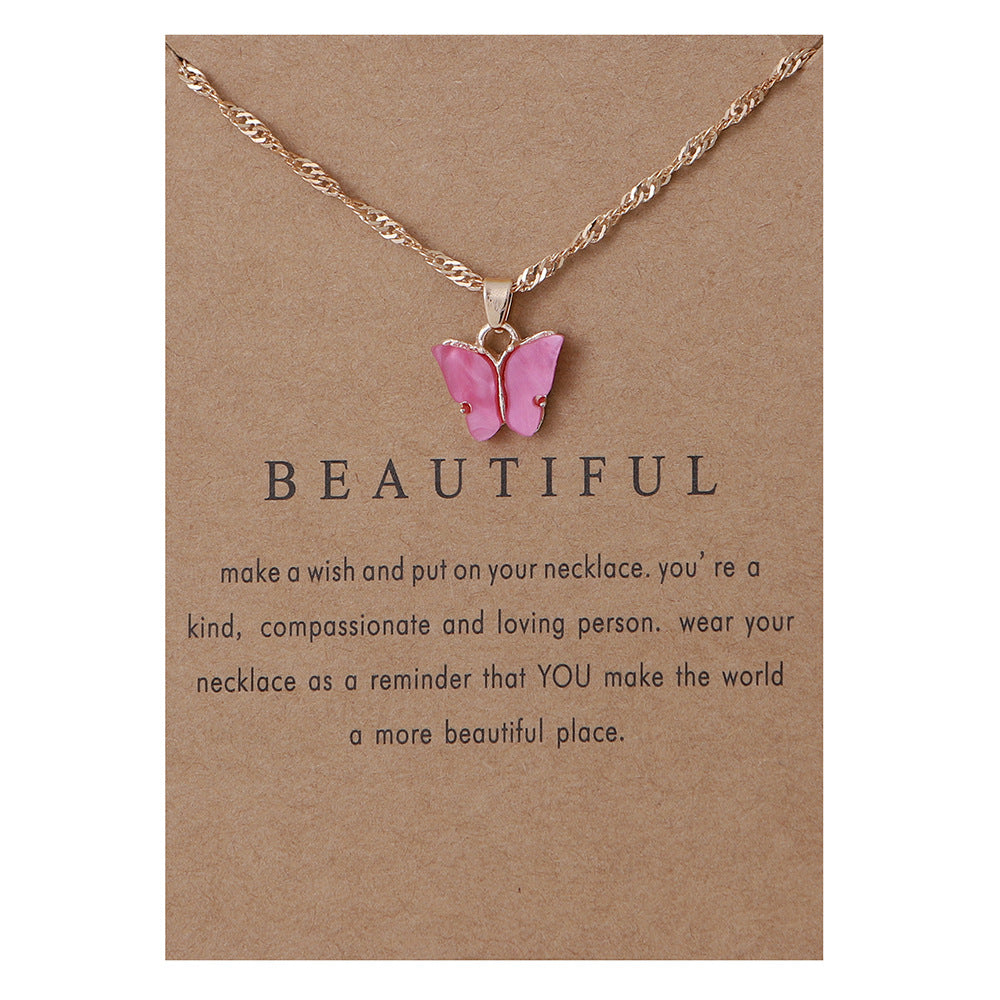 Acrylic butterfly pendant necklace collarbone chain accessory 296
