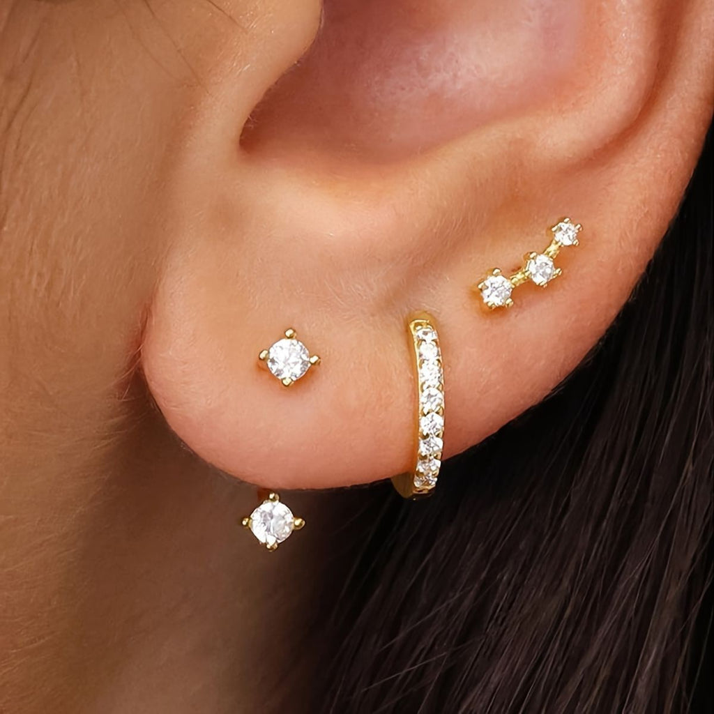 Inlaid zircon copper ear buckle creative temperament zirconia twist buckle earring set 3-piece set 277