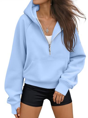 New Autumn/Winter Hooded Half-Zip Solid Color Casual Long-Sleeve Sweatshirt for Women 484