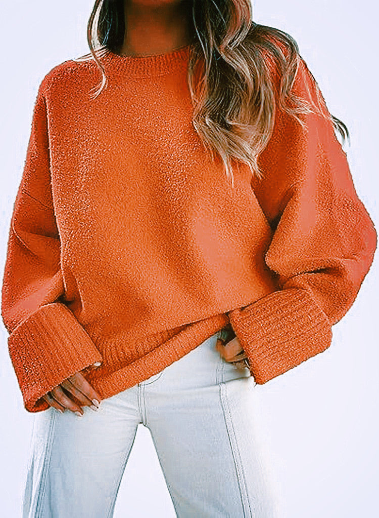 New autumn/winter versatile women's round neck long-sleeved plush thick warm sweater476