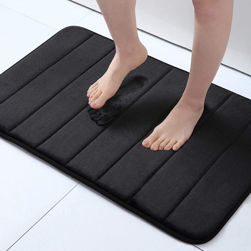 Striped seam coral fleece floor mat, anti slip and dirt resistant foot mat for bathroom and toilet 583