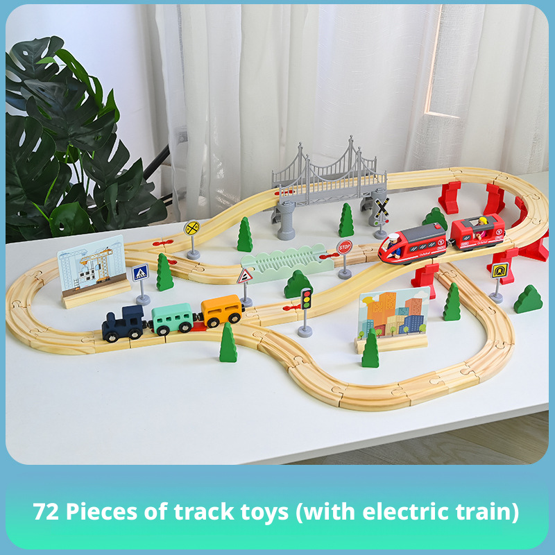 High speed rail wooden track car simulation electric train wooden small train toy package 206