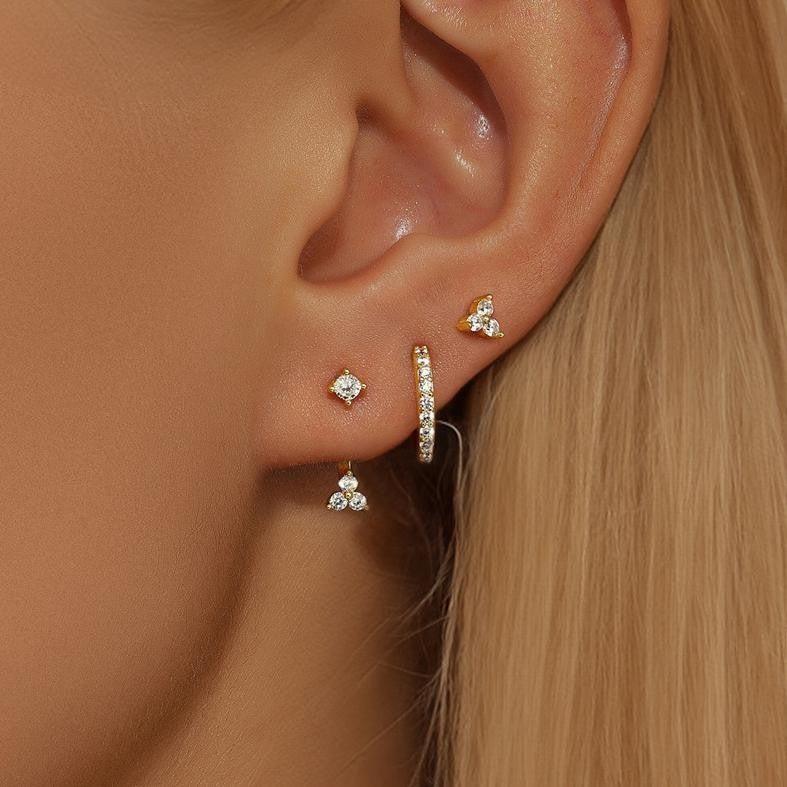 Inlaid zircon copper ear buckle creative temperament zirconia twist buckle earring set 3-piece set 277
