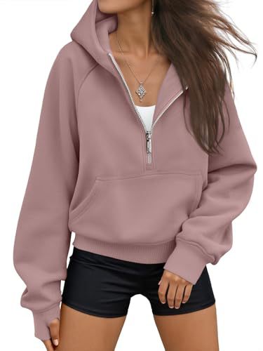 New Autumn/Winter Hooded Half-Zip Solid Color Casual Long-Sleeve Sweatshirt for Women 484