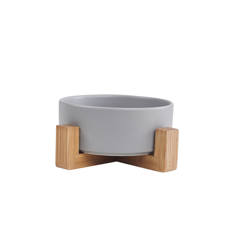 Cat bowl ceramic double bowl water bowl integrated wooden frame dog bowl dog basin 327
