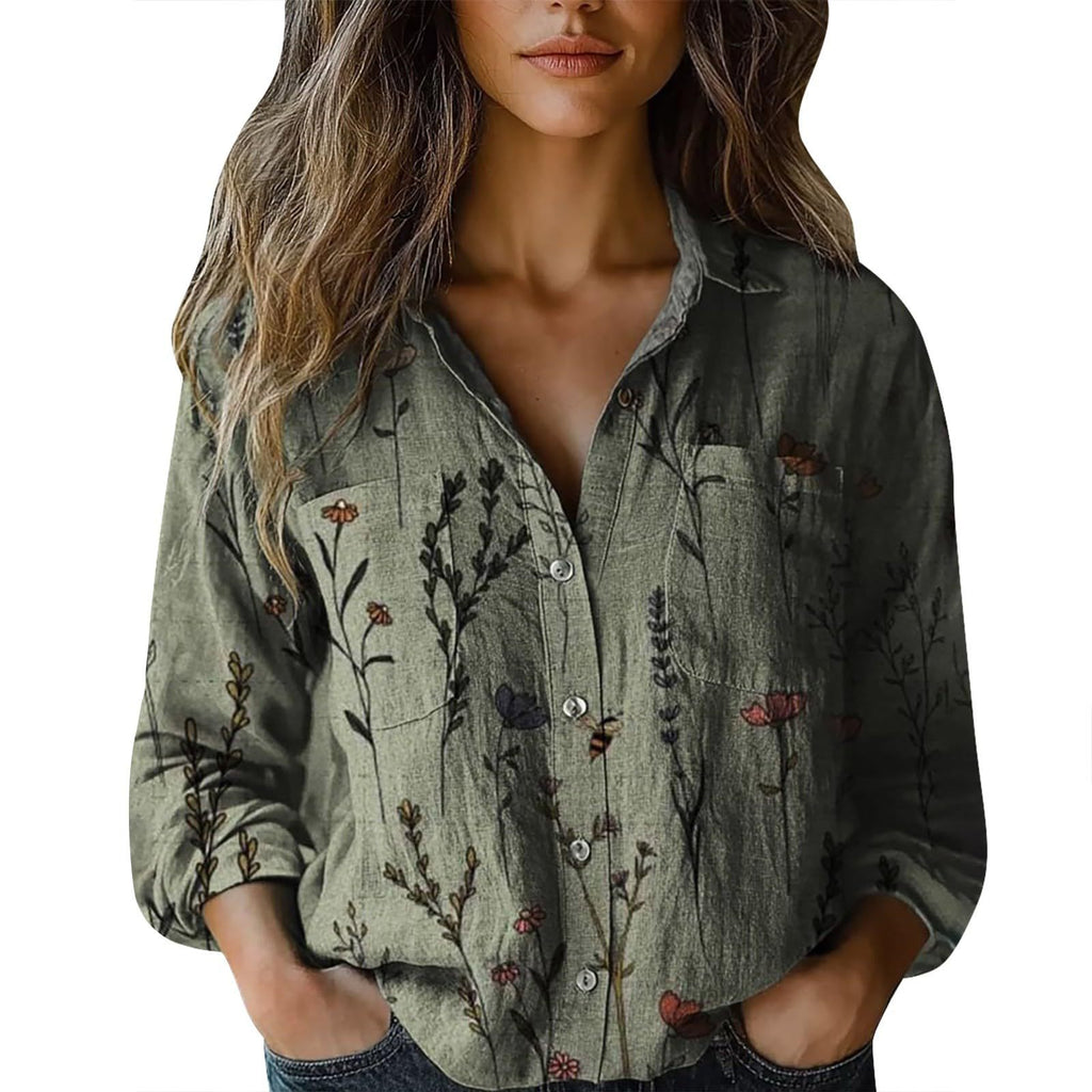 Women's shirt top V-neck printed shirt 082