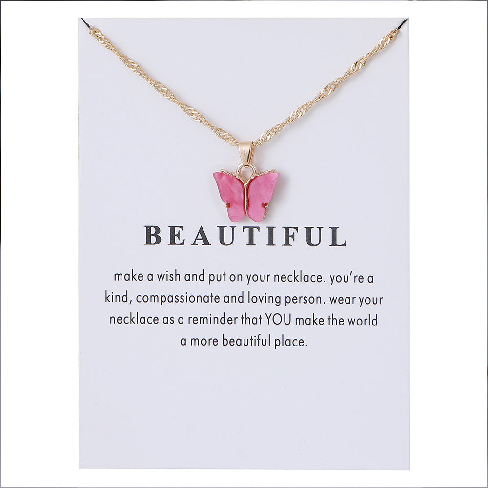 Acrylic butterfly pendant necklace collarbone chain accessory 296