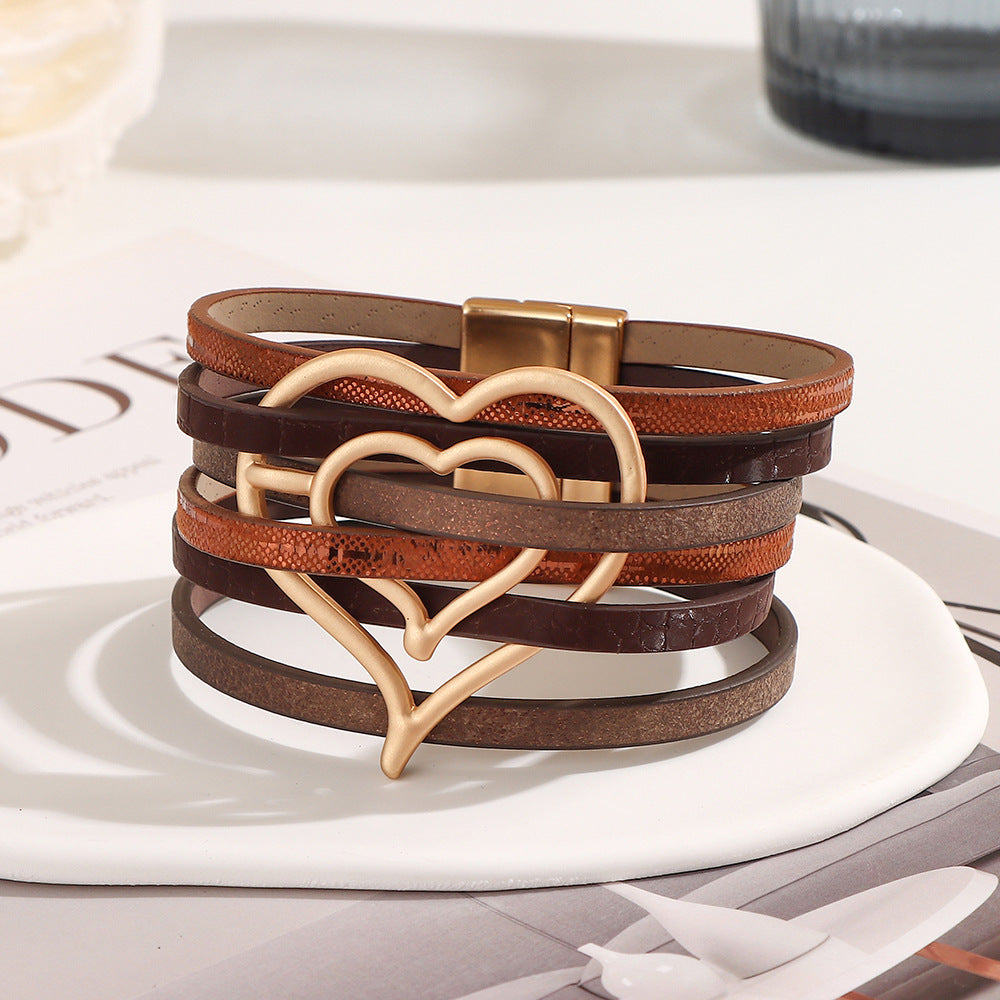 Bohemian hand woven leather bracelet, multi-layer PU bracelet 297