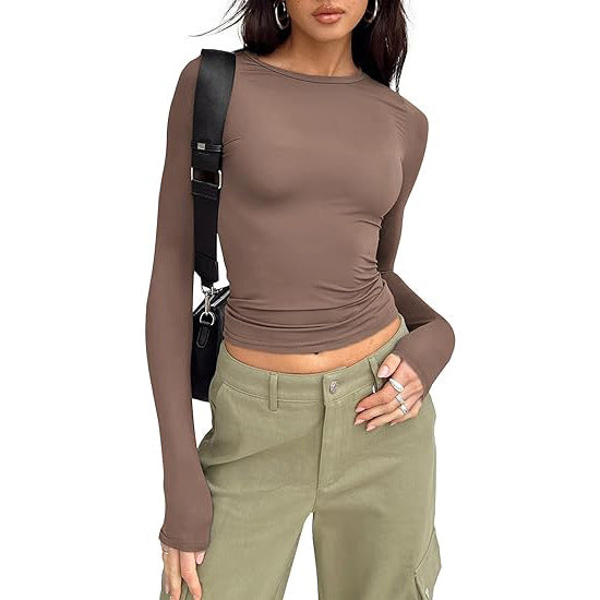 Women's base layer top, short-sleeved slim fit, long-sleeved basic round neck top, slim fit, milk silk women's clothing 458