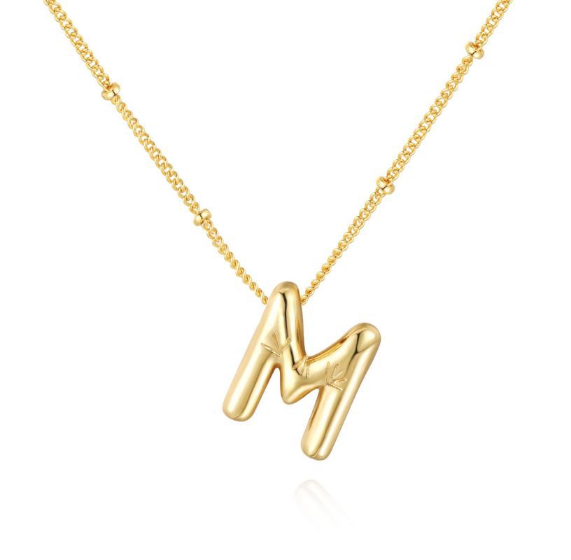 26 letter necklace stainless steel chubby bubble letter English necklace 263