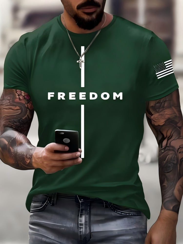 Men's slim fit short-sleeved T-shirt with exclusive logo print, comfortable and versatile 482