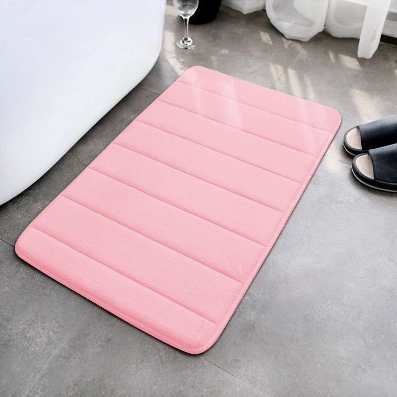 Striped seam coral fleece floor mat, anti slip and dirt resistant foot mat for bathroom and toilet 583