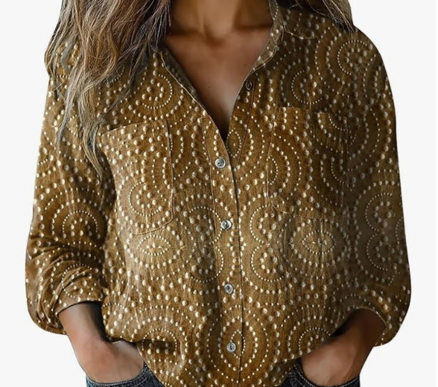 Women's shirt top V-neck printed shirt 082