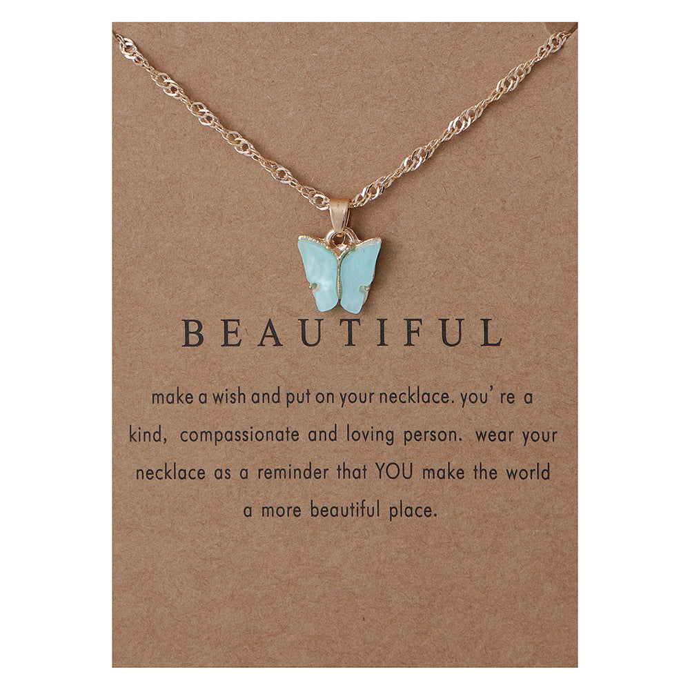 Acrylic butterfly pendant necklace collarbone chain accessory 296