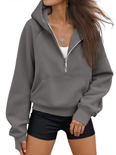 New Autumn/Winter Hooded Half-Zip Solid Color Casual Long-Sleeve Sweatshirt for Women 484