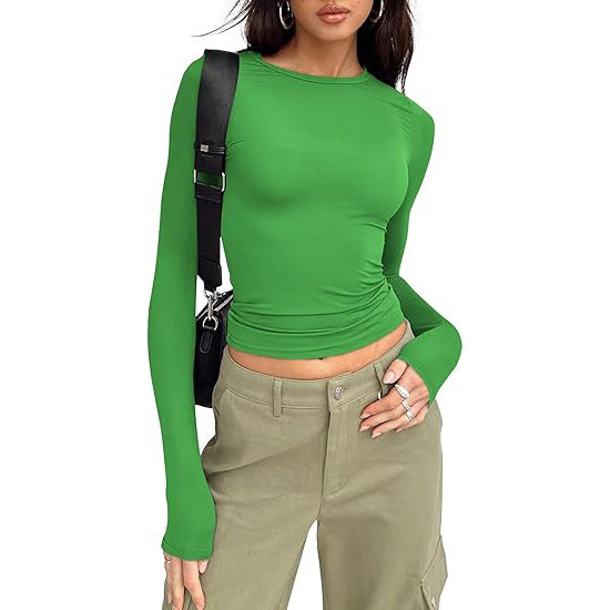 Women's base layer top, short-sleeved slim fit, long-sleeved basic round neck top, slim fit, milk silk women's clothing 458