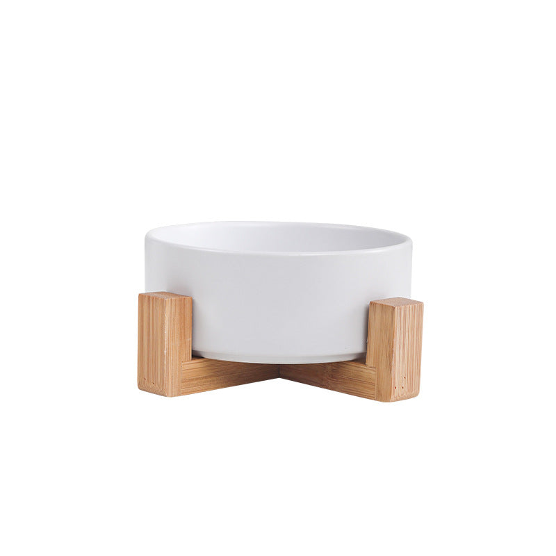 Cat bowl ceramic double bowl water bowl integrated wooden frame dog bowl dog basin 327