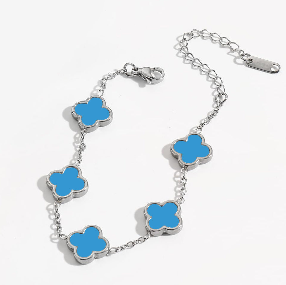 Fashionable new four leaf clover titanium steel plated 18k gold bracelet with mother of pearl that does not fade 266