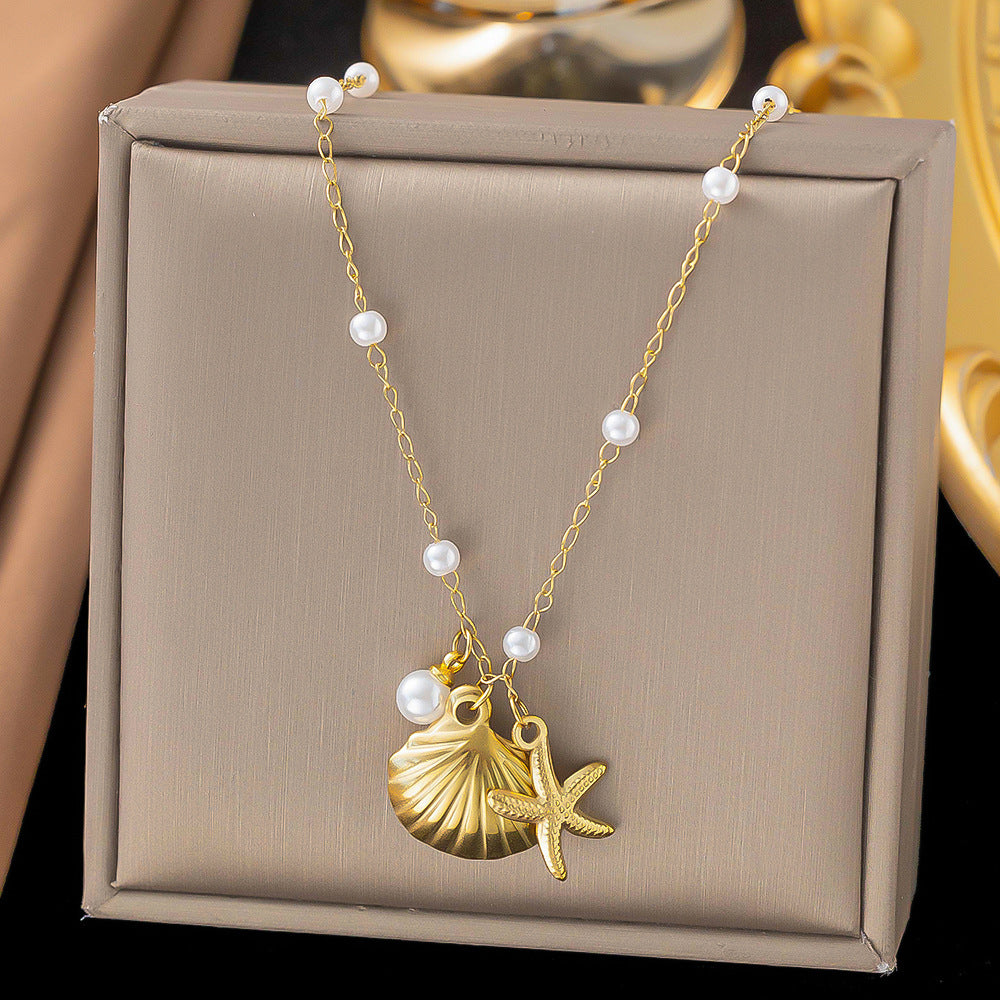 Shell necklace women's titanium steel lock chain 080