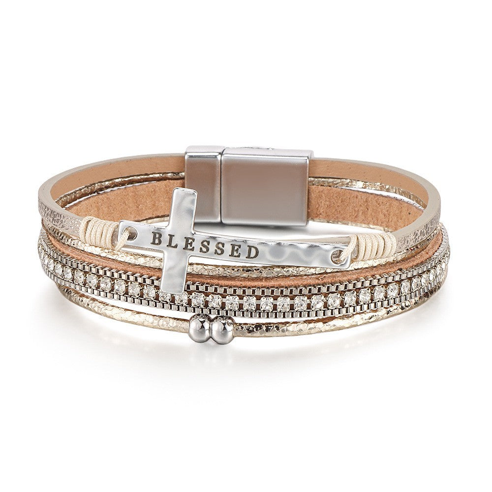 Bohemian hand woven leather bracelet, multi-layer PU bracelet 297